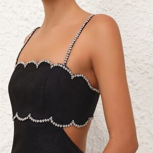 NWT Elegant Black Zimmermann Dress with Rhinestone Details